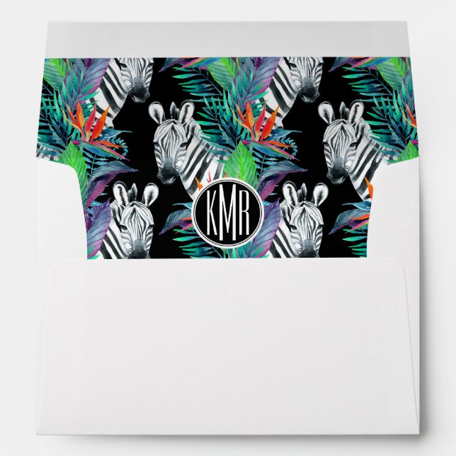 Zebra And Exotic Flowers Pattern | Monogram Envelopes (Back (Bottom))