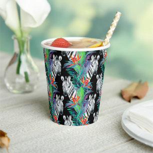 Zebra And Exotic Flowers Pattern Paper Cups