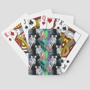 Zebra And Exotic Flowers Pattern Playing Cards