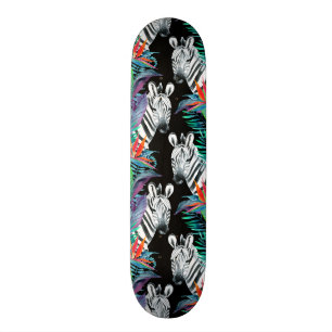 Zebra And Exotic Flowers Pattern Skateboard