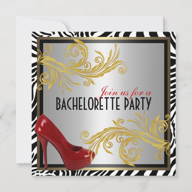 Zebra and Hot Red Heels Bachelorette Party Invite (Front)