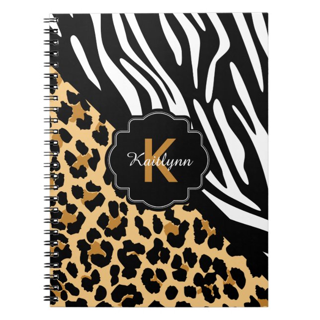 Zebra and Leopard Print Custom Monogram Notebook (Front)