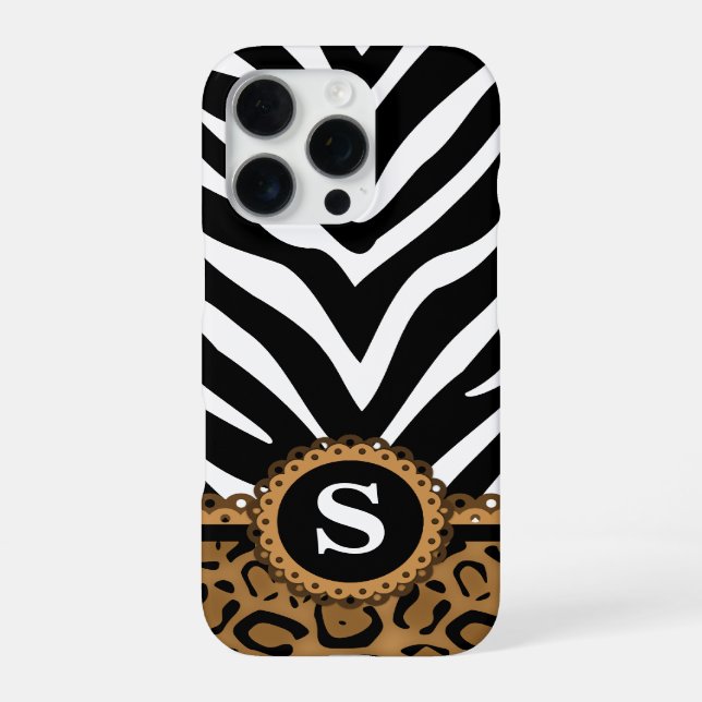 Zebra and Leopard Print Monogram iPhone Case (Back)