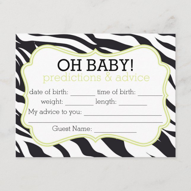 Zebra and Lime Chevron Predictions & Advice Card (Front)