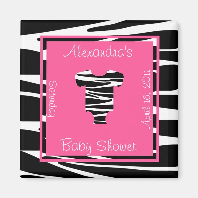 Zebra and Pink Clothes Baby Shower Favour Magnet (Front)