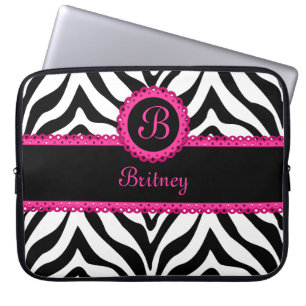 Zebra and Pink Lace Monogram Laptop Sleeve