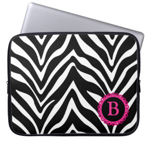 Zebra and Pink Lace Monogram Laptop Sleeve