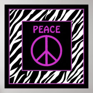 Zebra and Purple Peace Sign Wall Decor Posters
