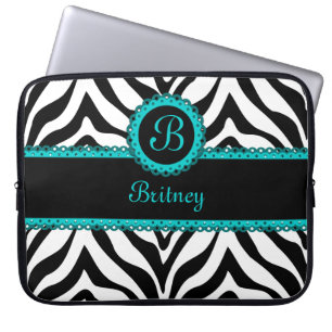 Zebra and Turquoise Lace Monogram Laptop Sleeve
