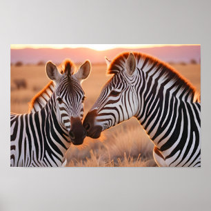 Zebra Animal Nature Wildlife Affection Caring Poster