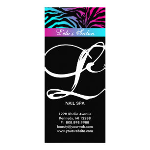 Zebra Animal Print Beauty Salon Pink Blue Rack Card
