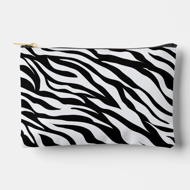 Zebra Animal Print Black and White Safari  Accessory Pouch (Front)