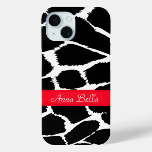 Zebra animal print black white & red iPhone 15 case