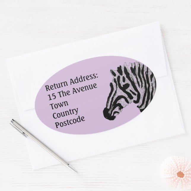 Zebra Animal Print Custom Color Return Address Oval Sticker (Envelope)