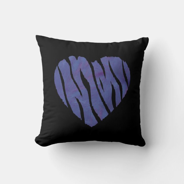 Zebra Animal Print Purple Heart Cushion (Front)