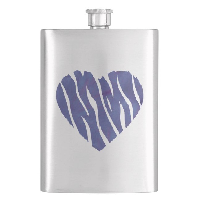 Zebra Animal Print Purple Heart Hip Flask (Front)