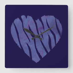 Zebra Animal Print Purple Heart Square Wall Clock