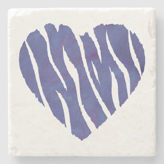 Zebra Animal Print Purple Heart Stone Coaster (Front)