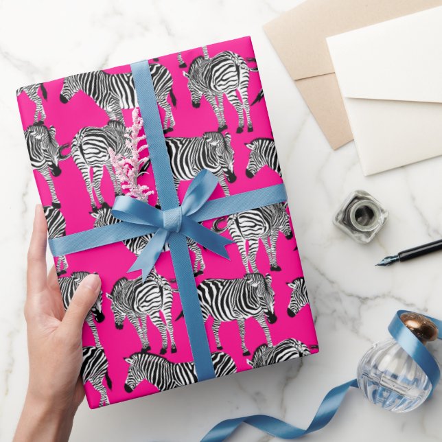 Zebra Animal Print Trendy Hot Pink Colourful Funky Wrapping Paper (Gifting)