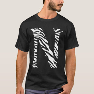 Zebra Animal Skin Pattern Initials Letter N Name M T-Shirt