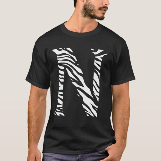 Zebra Animal Skin Pattern Initials Letter N Name M T-Shirt (Front)