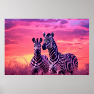 Zebra Animal Wildlife Wilderness Colourful Wall Ar Poster