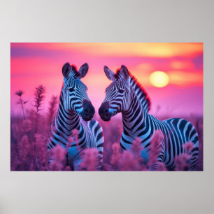 Zebra Animal Wildlife Wilderness Colourful Wall Ar Poster