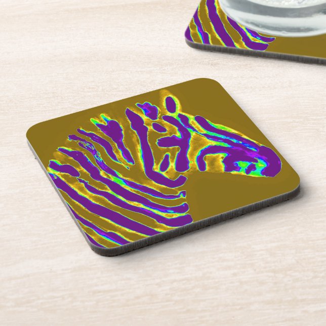 Zebra Art Purple Stripes Coaster (Left Side)