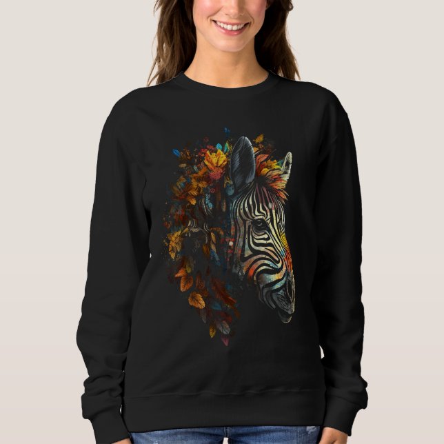 Zebra Autumn Leaves Colourful Animal Zoo Zebra Sweatshirt (Front)