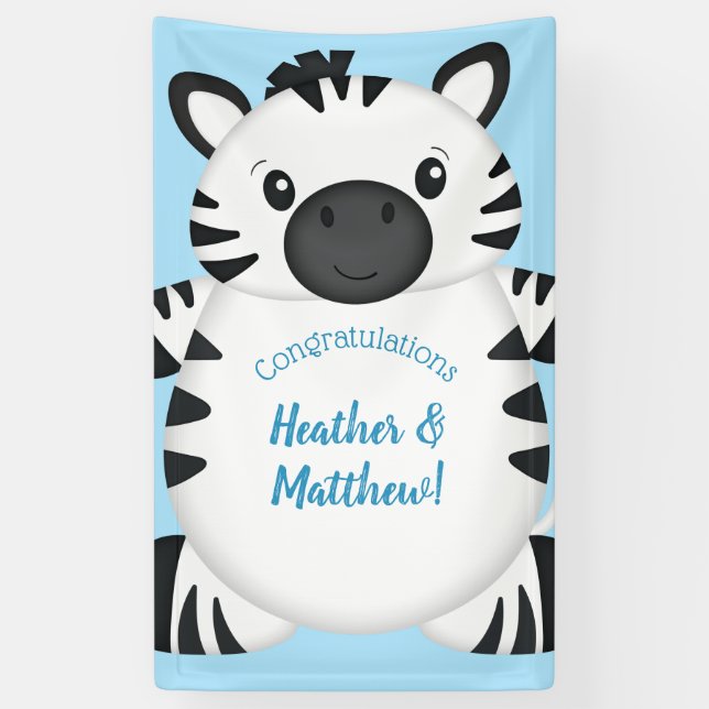 Zebra Baby Shower Blue Banner (Vertical)