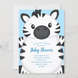 Zebra Baby Shower Blue Invitation