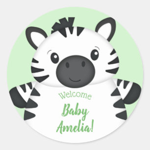 Zebra Baby Shower Green Classic Round Sticker