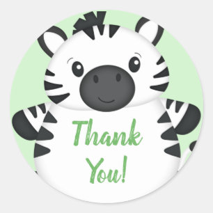 Zebra Baby Shower Green Classic Round Sticker