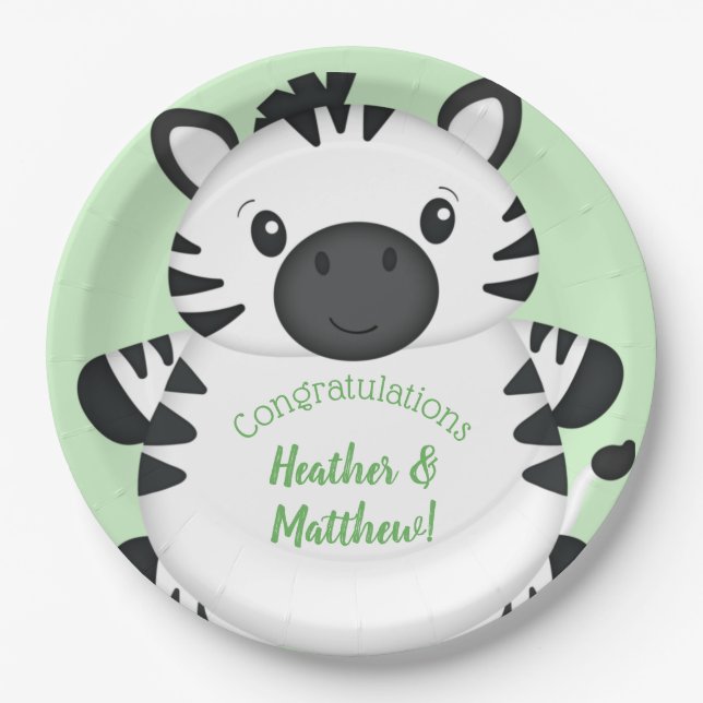 Zebra Baby Shower Green Paper Plate (Front)