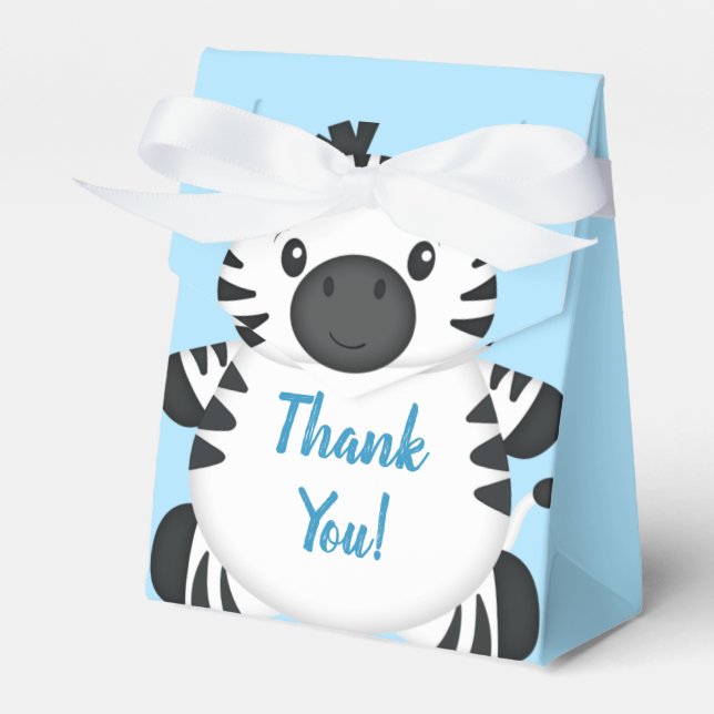 Zebra Baby Shower Safari Blue Boy Favour Box (Front Side)