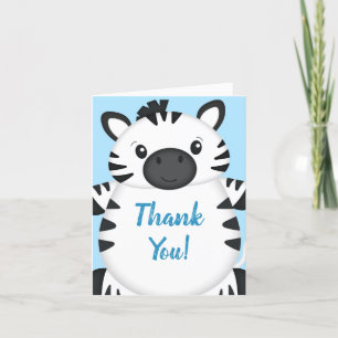 Zebra Baby Shower Safari Blue Boy Thank You Card