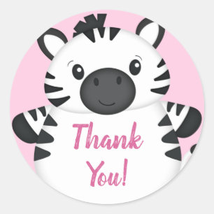 Zebra Baby Shower Safari Pink Girl Classic Round Sticker