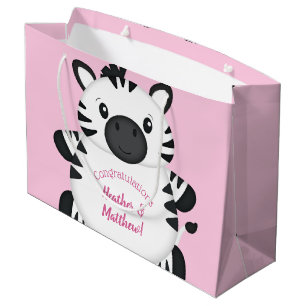 Zebra Baby Shower Safari Pink Girl Large Gift Bag