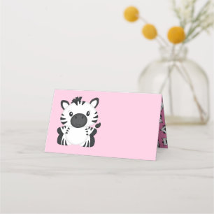 Zebra Baby Shower Safari Pink Girl Place Card