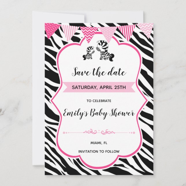 Zebra baby shower save the date (Front)