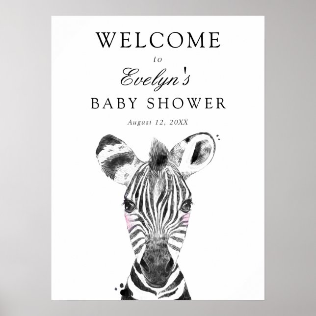 Zebra Baby Shower Welcome Sign (Front)