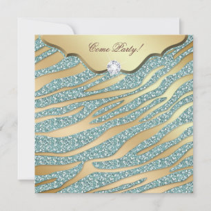 Zebra Bachelorette Party Invite Teal Gold Jeweller