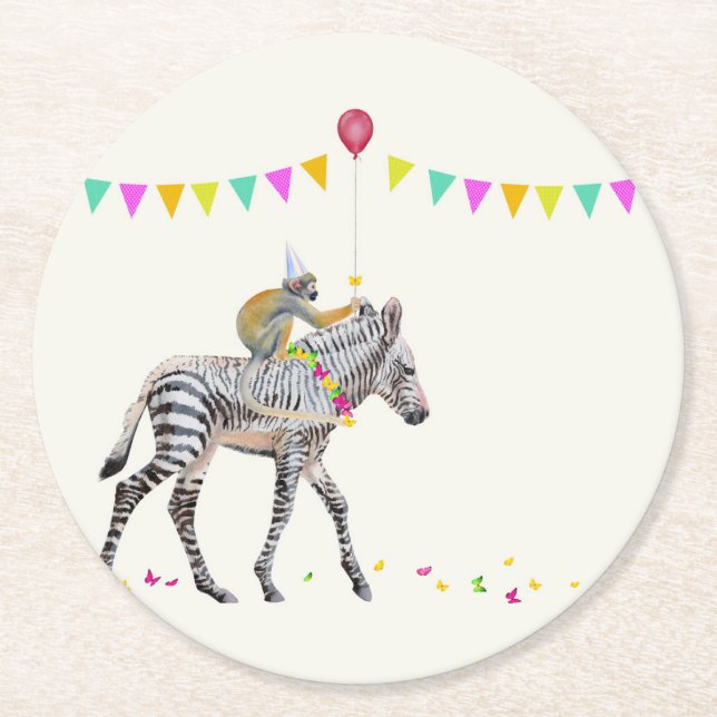 Zebra Balloon Party Coasters (Front)