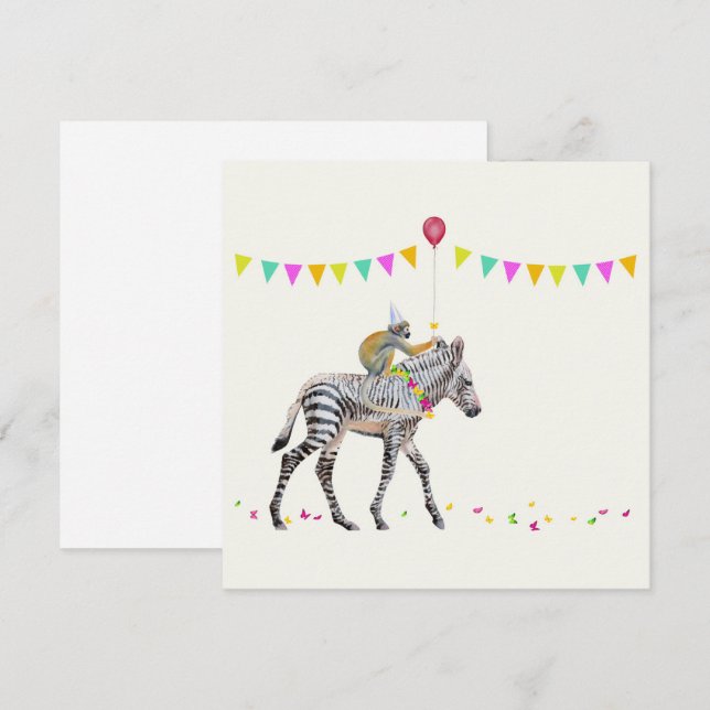 Zebra balloon party holiday card (Front/Back)