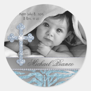 Zebra Baptism Christian Baby Shower Boy Classic Round Sticker
