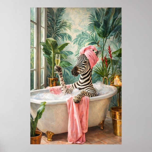 Zebra Bathing Print, Funny Animal Spa Wall Art (Front)