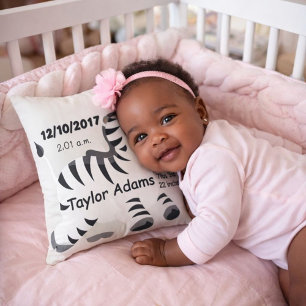 Zebra Birth Stats Baby Nursery Cushion