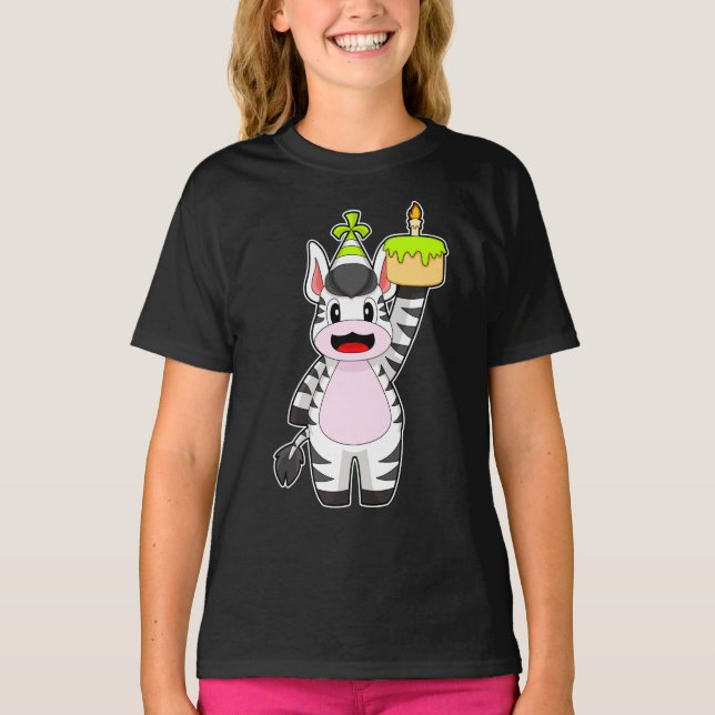Zebra Birthday Cake Candle T-Shirt (Front)