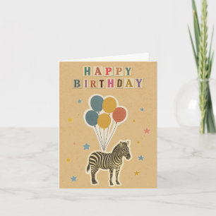 Zebra Birthday Card on Kraft Background