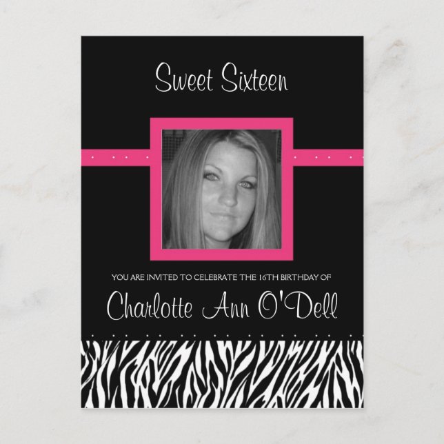 zebra; birthday invitation postcard (Front)